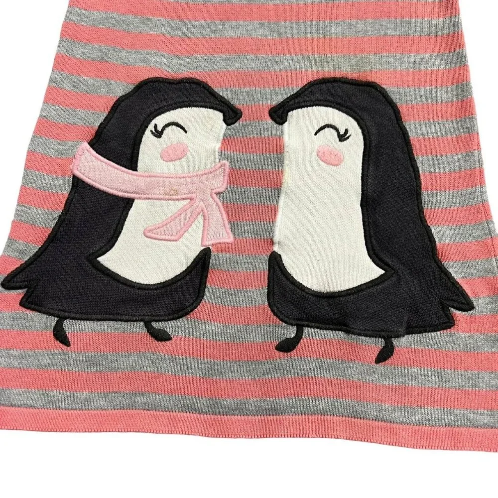 Gymboree 3T Pink Striped Penguin Appliqué Sweater Dress